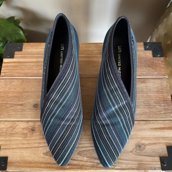 United Nude Navy Blue Stripe Almond Toe Midi Heeled Low Ankle Boot Size 10 / 41 - Picture 4 of 15